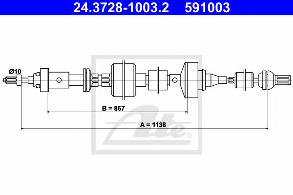 ATE 24.3728-1003.2, Cabo embraiagem Classic Pkw Renault R21  (b48/l48_) (86-93)